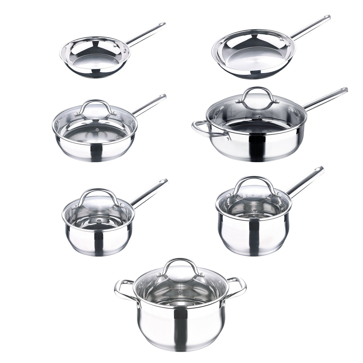Ensemble de 12 casseroles Bergner en acier inoxydable, compatible lave-vaisselle et induction