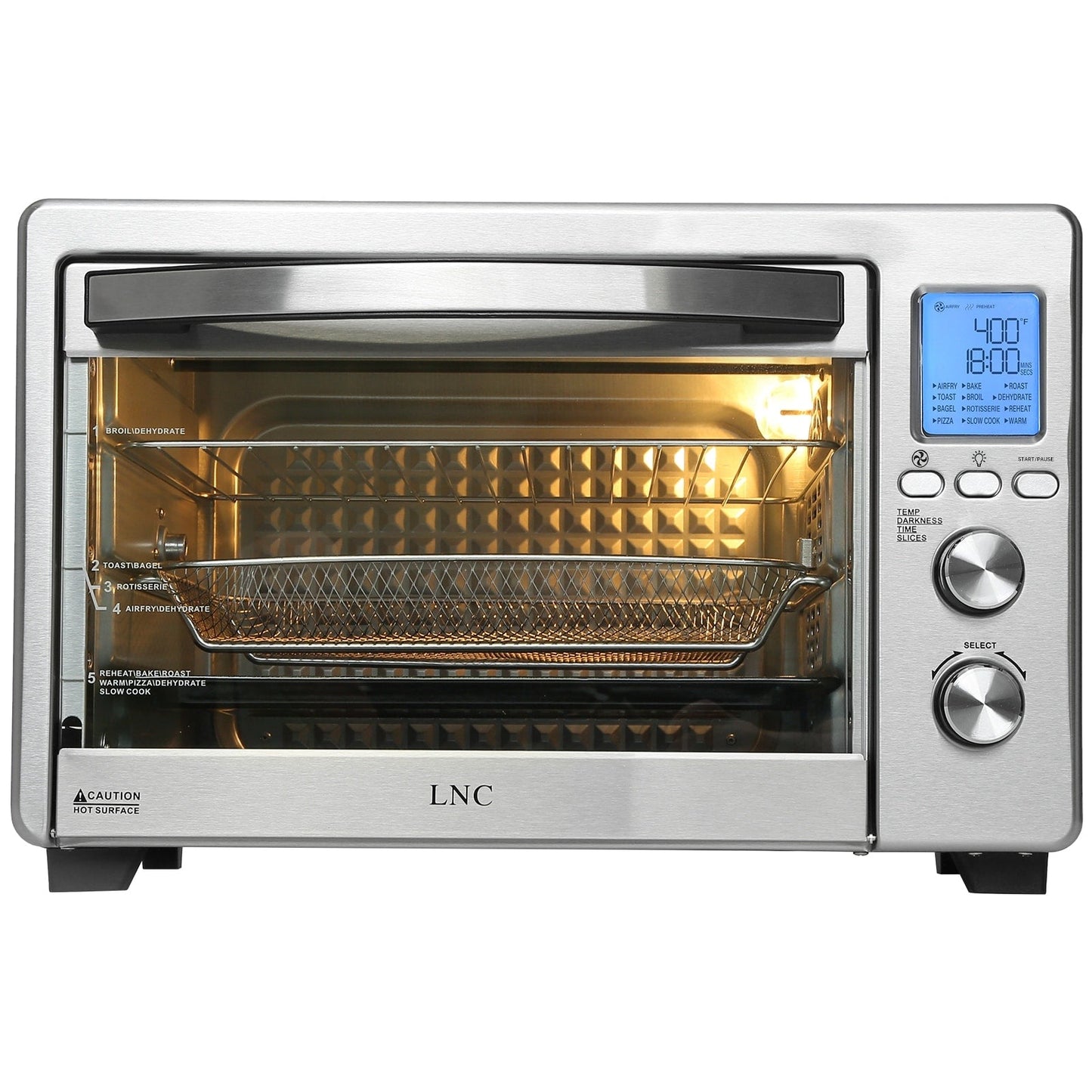 Four grille-pain de comptoir LNC 12-en-1, grande capacité (34 pintes), avec rôtissoire à convection et friteuse à air chaud - 19,5 po L x 15 po l x 12,5 po H