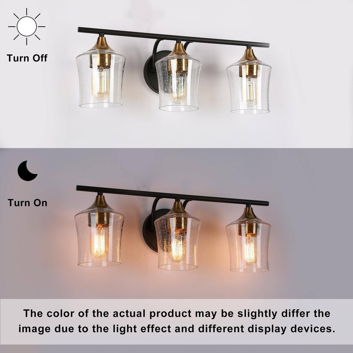 Appliques murales linéaires modernes noires et dorées à 2/3/4 lumières avec verre bullé