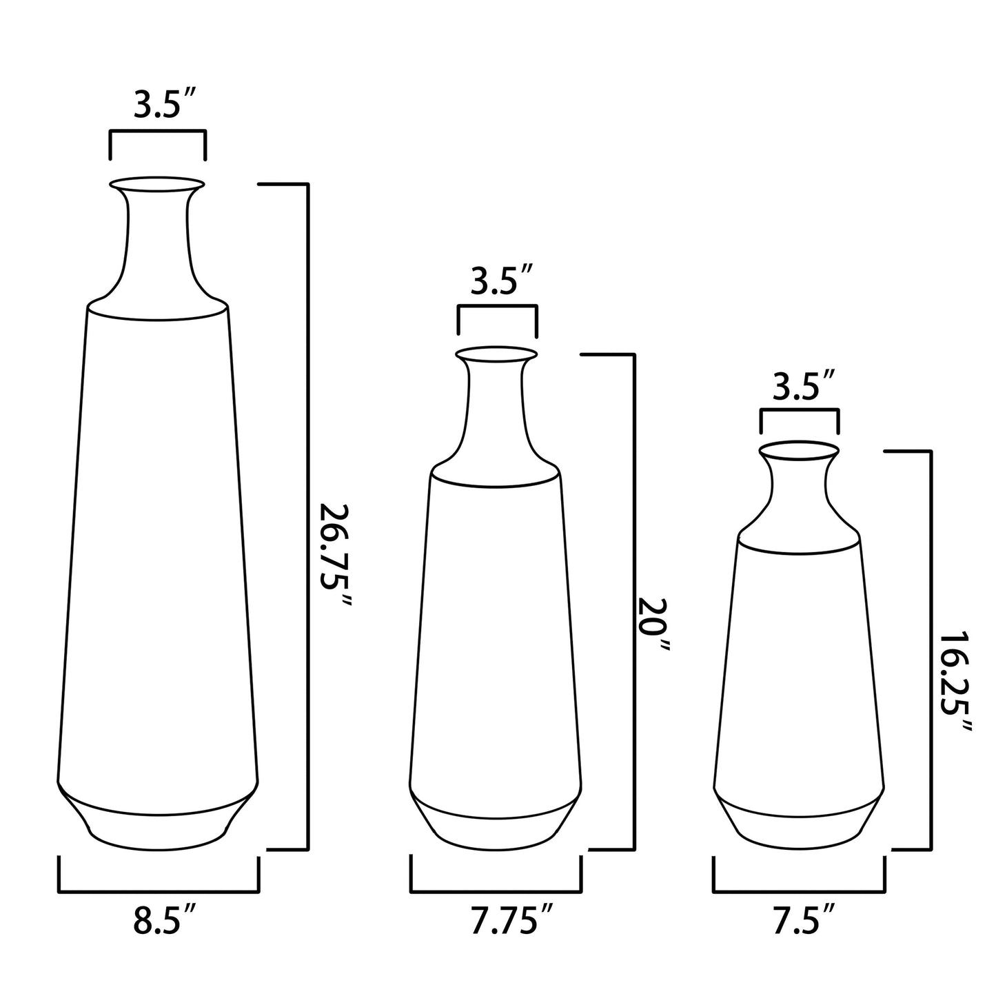 Vases bouteilles en métal à effet ombré multicolore (lot de 3)