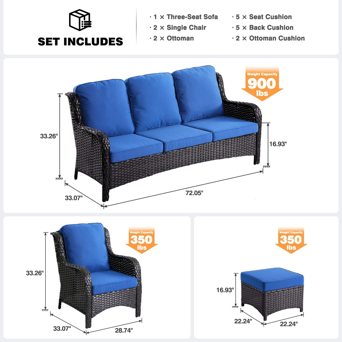 Ensemble de conversation OVIOS 5 pièces en résine tressée avec dossier haut