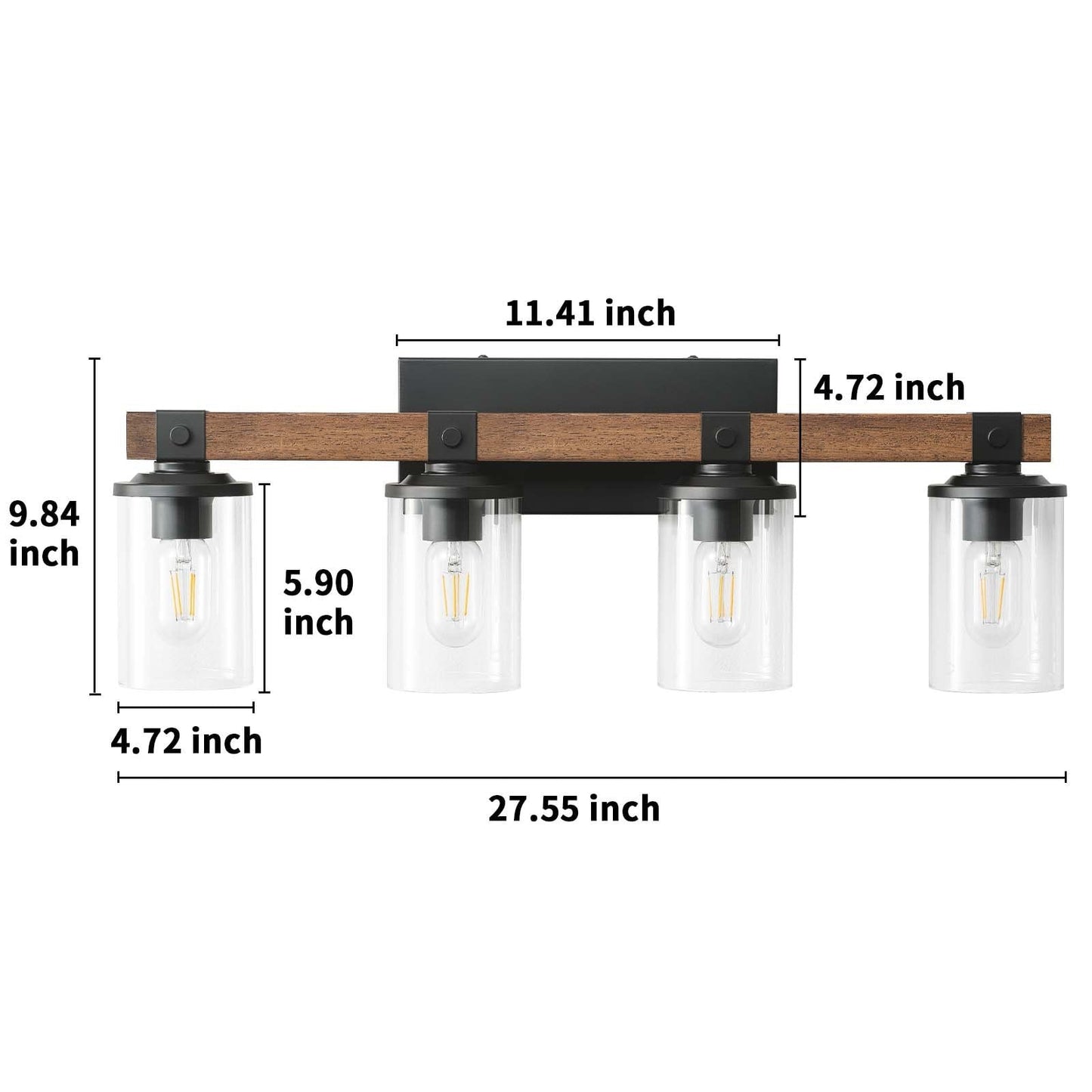 Applique murale de salle de bain Starsky à 2/3/4 lumières, style ferme moderne, à intensité variable, avec abat-jour cylindrique transparent.