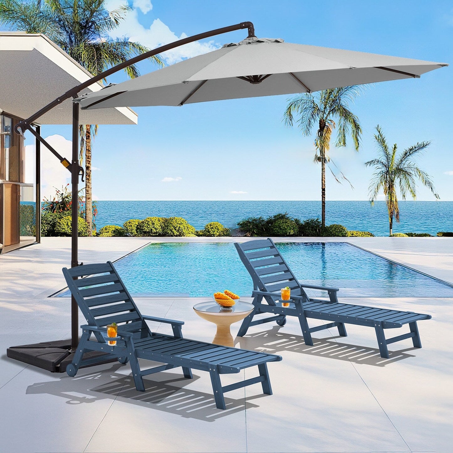 Parasol déporté à manivelle en acier de 10 pieds avec base lestée