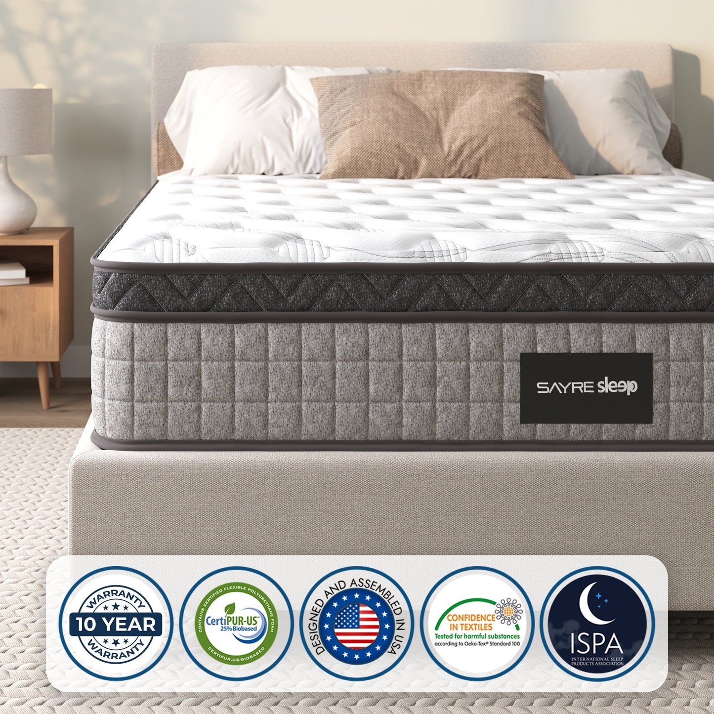 Assemblé aux États-Unis - Matelas hybride 10 Diamond à ressorts ensachés et mousse à mémoire de forme Cool Gel