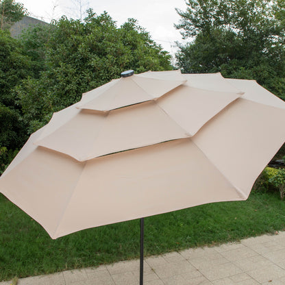 Parasol de terrasse MAISON ARTS de 3 m (10 pi) à 3 niveaux, à inclinaison automatique, double ventilation et éclairage LED