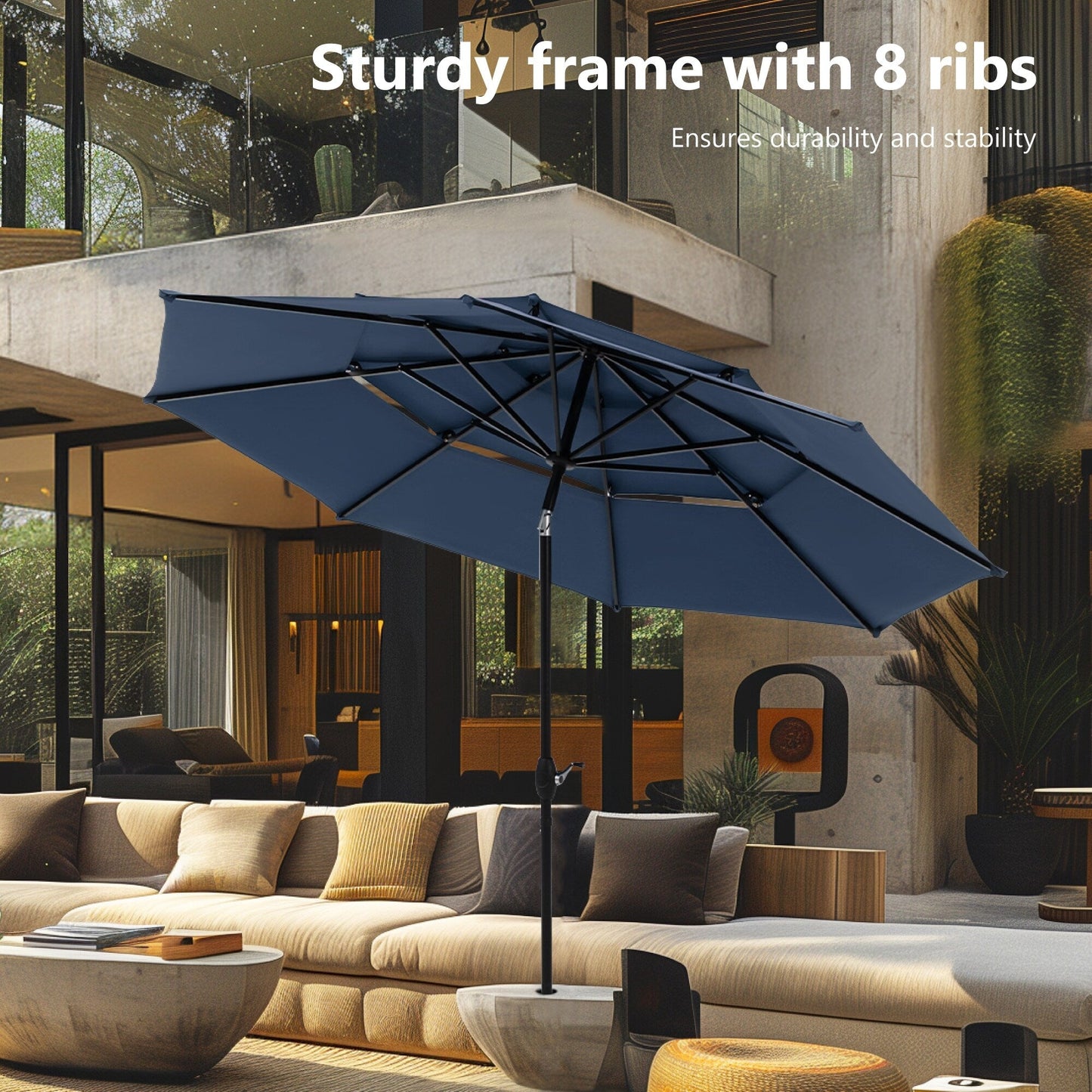 Parasol de terrasse MAISON ARTS de 3 m (10 pi) à 3 niveaux, à inclinaison automatique, double ventilation et éclairage LED