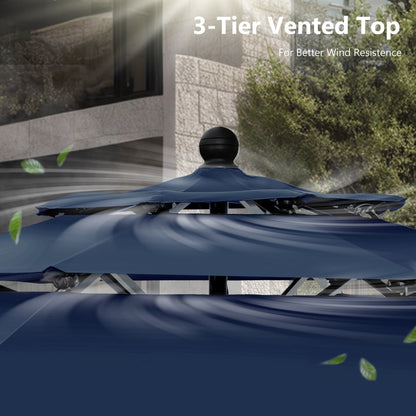 Parasol de terrasse MAISON ARTS de 3 m (10 pi) à 3 niveaux, à inclinaison automatique, double ventilation et éclairage LED