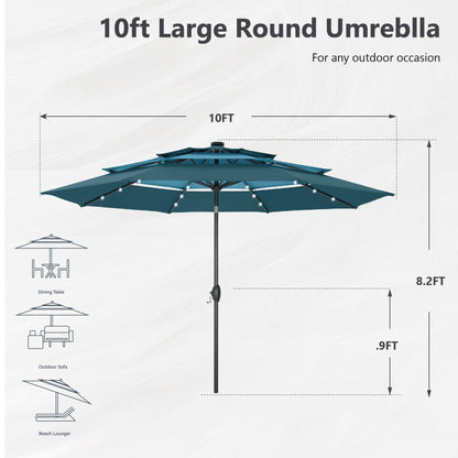 Parasol de terrasse MAISON ARTS de 3 m (10 pi) à 3 niveaux, à inclinaison automatique, double ventilation et éclairage LED