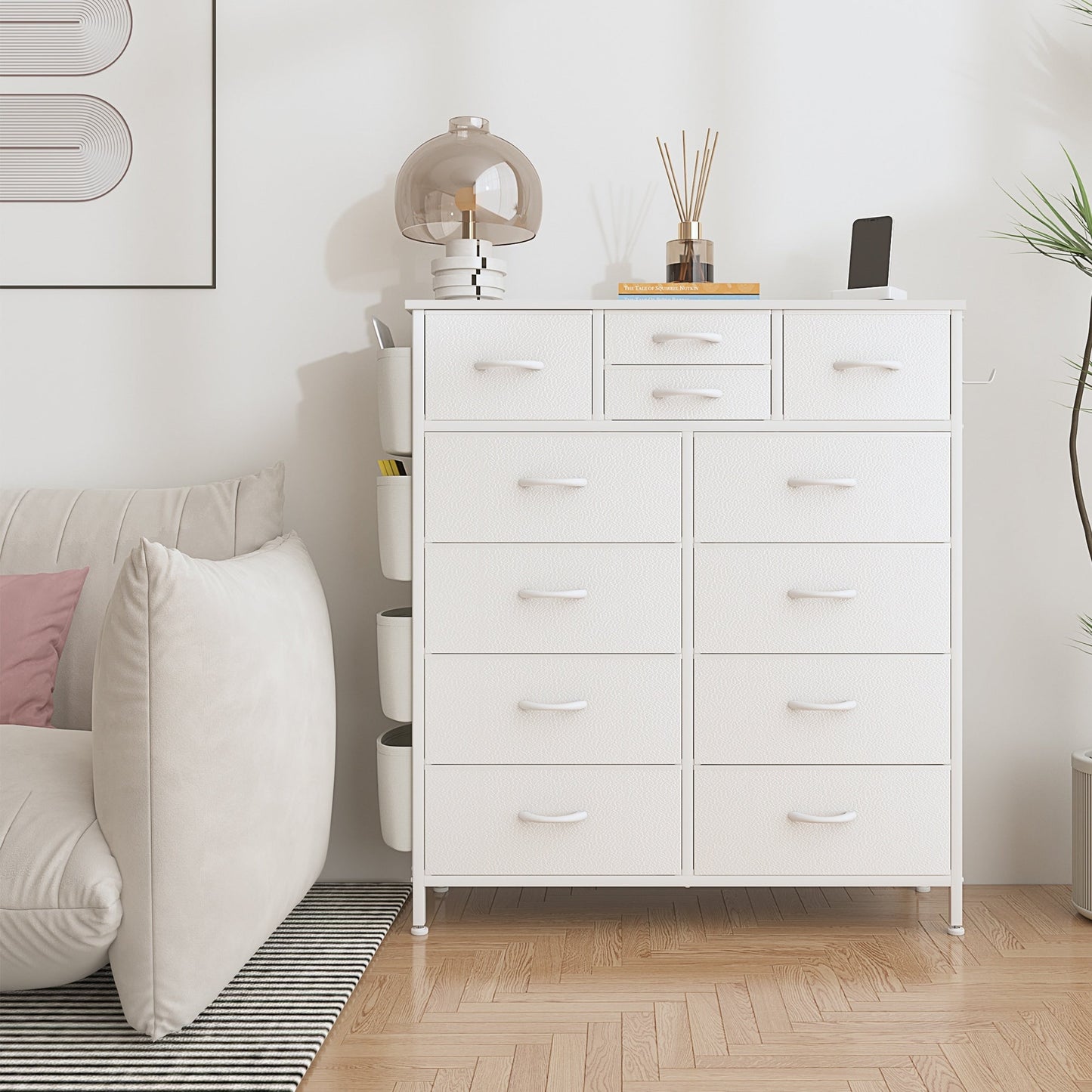 Commode haute en tissu à 12 tiroirs pour chambre à coucher