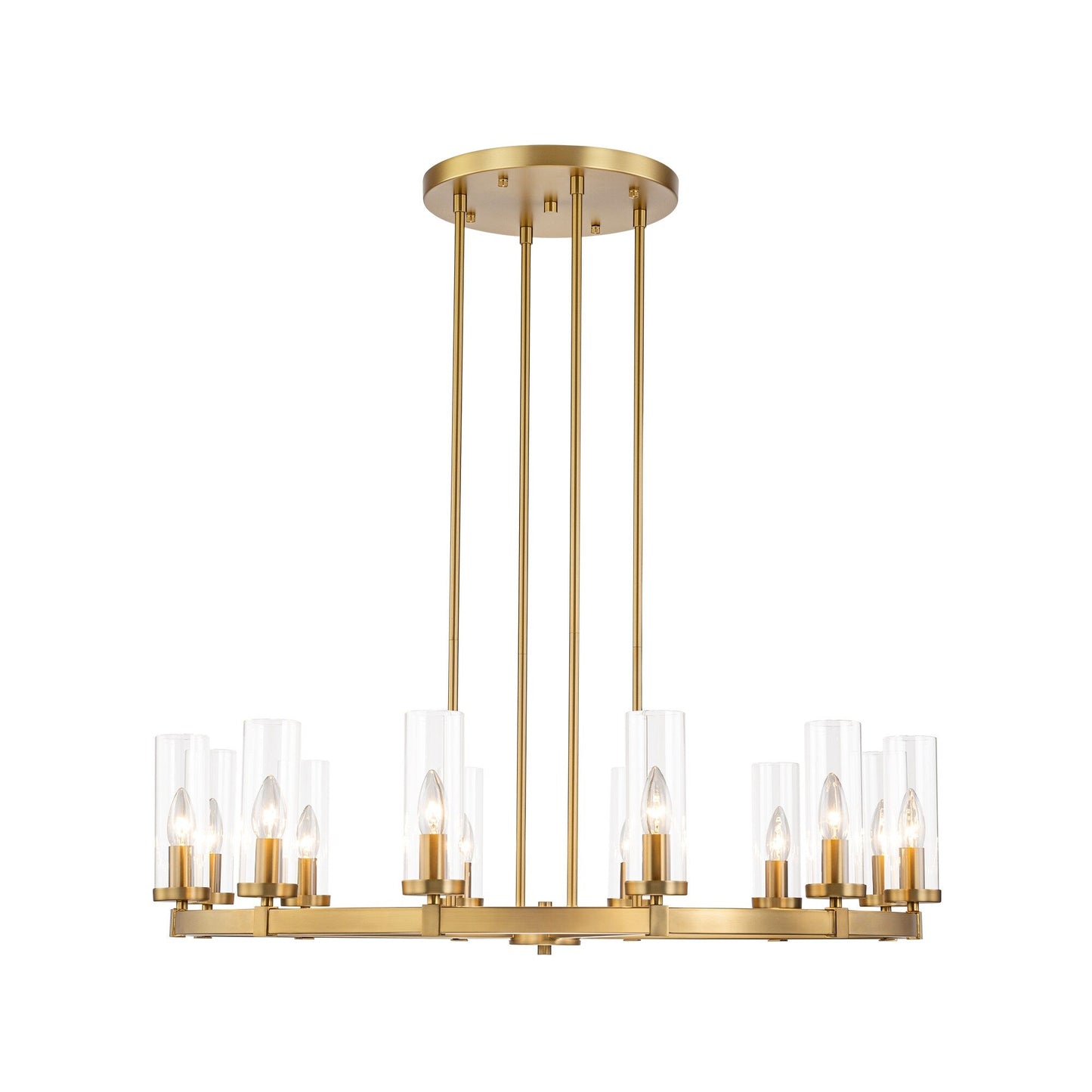 Lustre à 12 lumières en forme de roue de chariot, style moderne du milieu du siècle, en verre transparent, style doré/noir, grand modèle