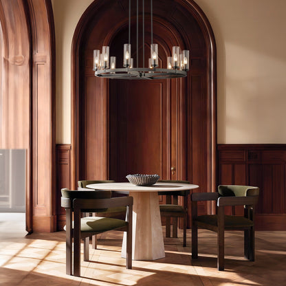 Lustre à 12 lumières en forme de roue de chariot, style moderne du milieu du siècle, en verre transparent, style doré/noir, grand modèle