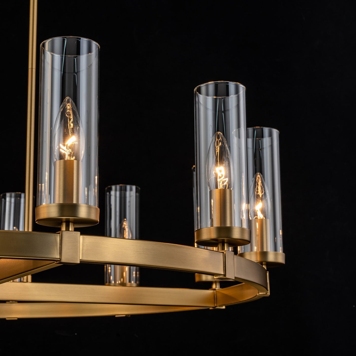 Lustre à 12 lumières en forme de roue de chariot, style moderne du milieu du siècle, en verre transparent, style doré/noir, grand modèle