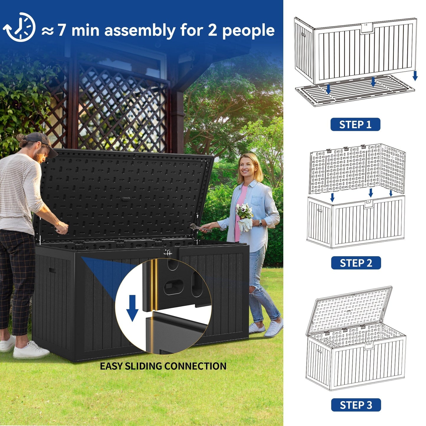 Coffre de pont verrouillable en résine résistant à l'eau de 120 à 260 gallons