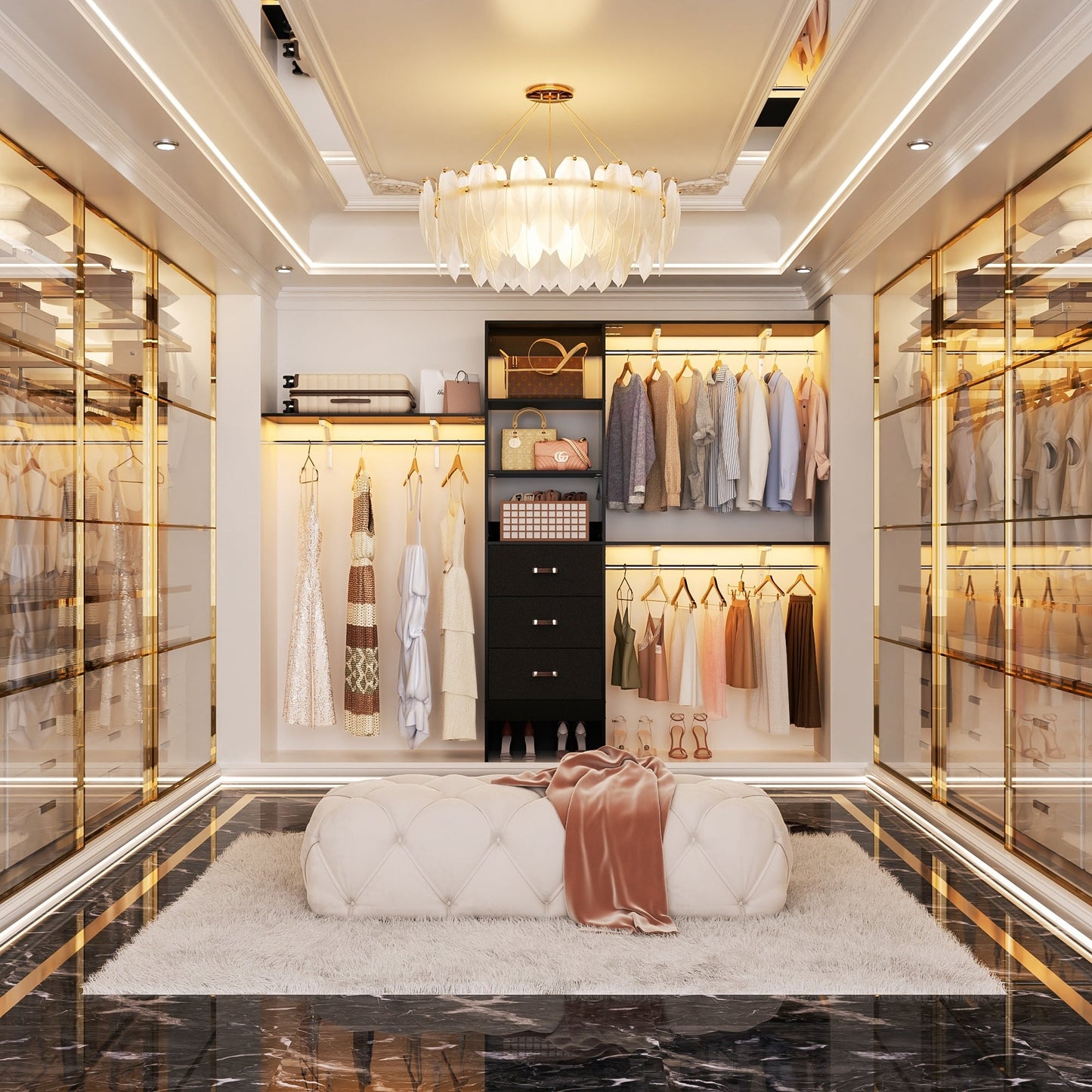 Organisateur de placard ajustable Rackcog 120'' avec tiroirs, système de placard avec étagères à monter soi-même pour placards et dressings