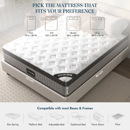 Assemblé aux États-Unis - Matelas hybride 12 Diamond à ressorts ensachés et mousse à mémoire de forme Cool Gel