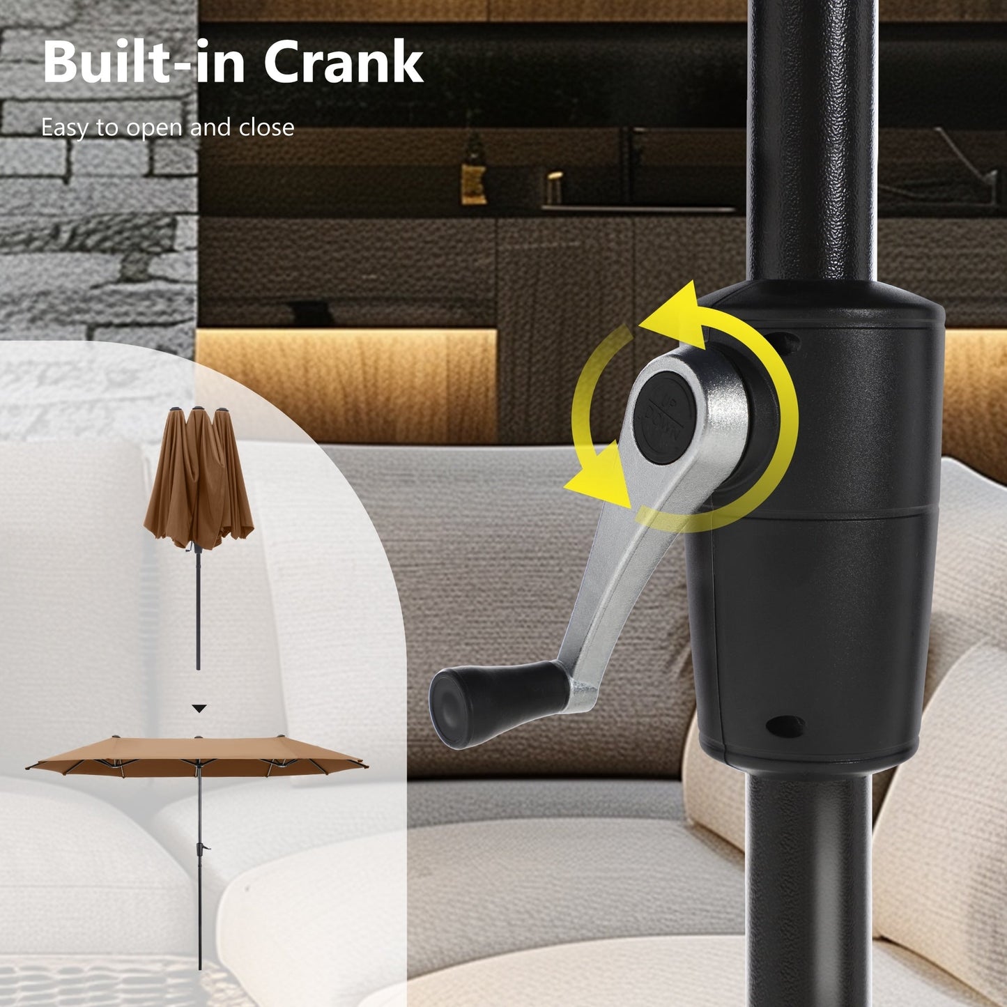 Parasol de terrasse double face extra large de 4 m (13 pi) avec manivelle, MAISON ARTS