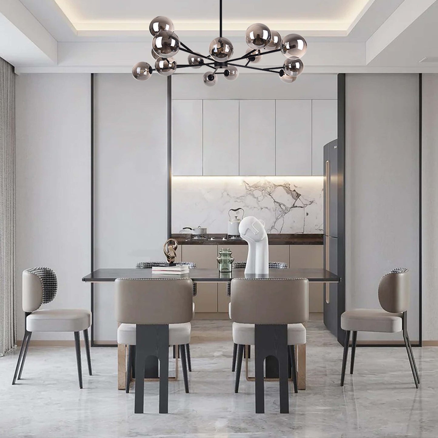 Lustre moderne Sputnik à bulles, grand format, noir ou doré, pour salle à manger