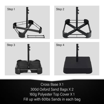 Parasol de marché d'extérieur rectangulaire à manivelle double face MAISON ARTS de 4,57 m (15 pi), avec éclairage solaire à DEL et base incluse