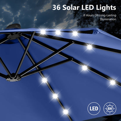 Parasol de marché d'extérieur rectangulaire à manivelle double face MAISON ARTS de 4,57 m (15 pi), avec éclairage solaire à DEL et base incluse