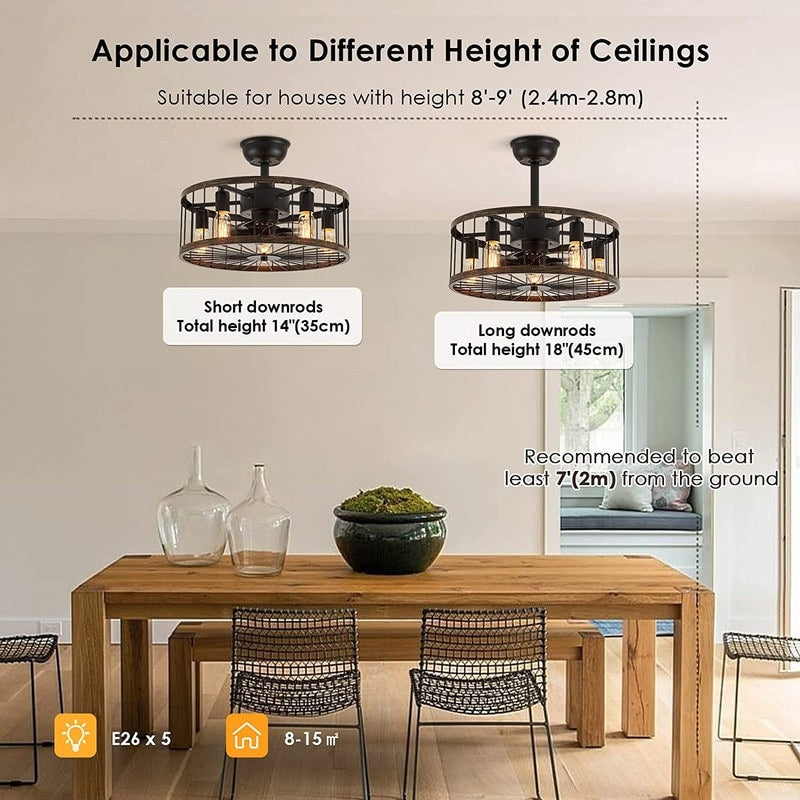 Ventilateur de plafond à profil bas de 20 po, style ferme moderne, finition bois, avec éclairage et télécommande