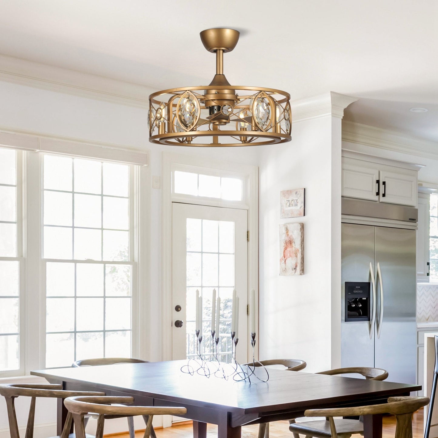 Lustre moderne en cristal avec ventilateur de plafond et télécommande