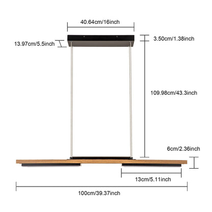 Lustre linéaire en bois à 3/5 lumières LED intégrées pour îlot de cuisine