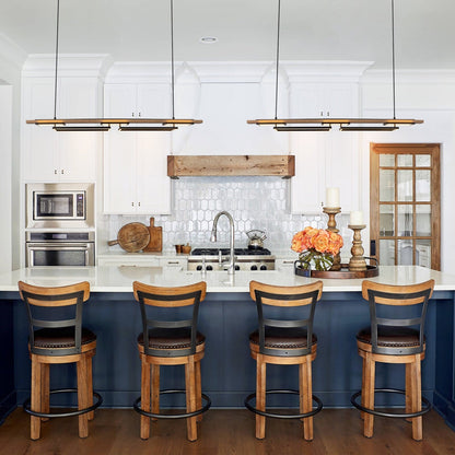 Lustre linéaire en bois à 3/5 lumières LED intégrées pour îlot de cuisine