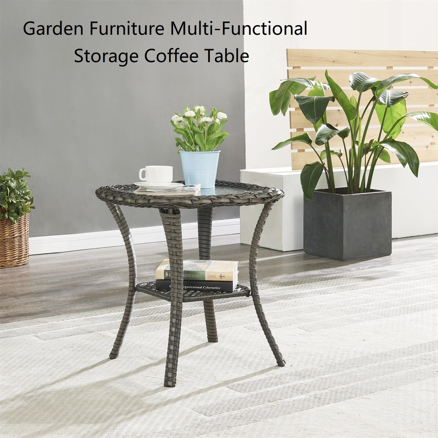 Fauteuil à bascule pivotant d'extérieur Gymojoy 3 pièces en osier avec coussin et table