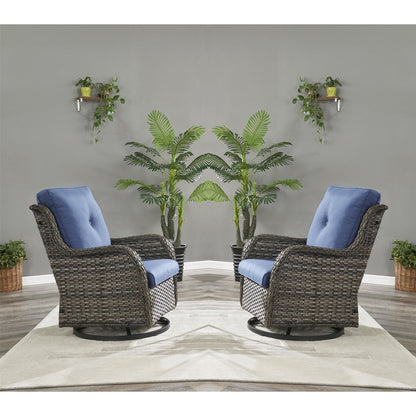 Fauteuil à bascule pivotant d'extérieur Gymojoy 3 pièces en osier avec coussin et table