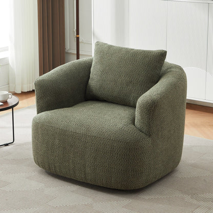 Fauteuil pivotant à 360°, fauteuil d'appoint Boucle 38,2" avec coussin décoratif, fauteuil rembourré en forme de tonneau avec accoudoirs incurvés