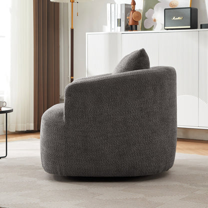 Fauteuil pivotant à 360°, fauteuil d'appoint Boucle 38,2" avec coussin décoratif, fauteuil rembourré en forme de tonneau avec accoudoirs incurvés