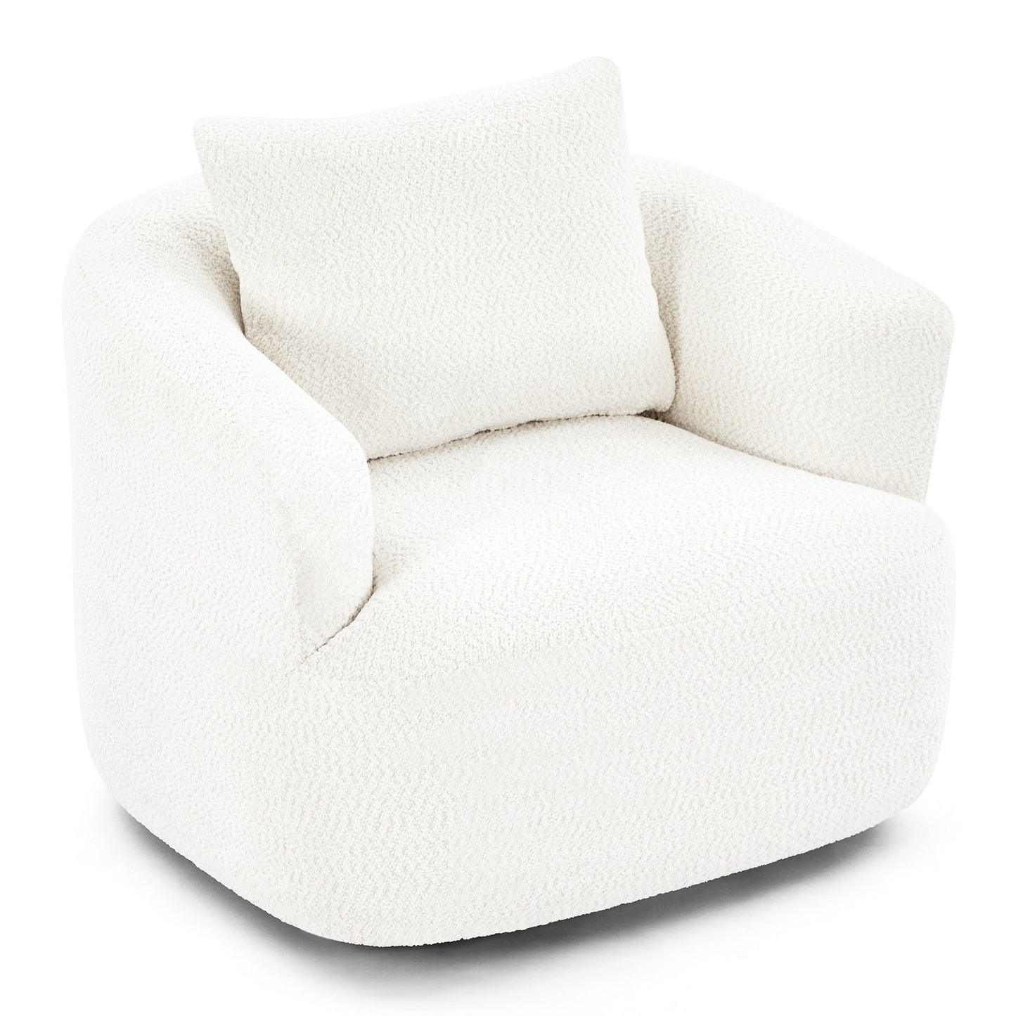 Fauteuil pivotant à 360°, fauteuil d'appoint Boucle 38,2" avec coussin décoratif, fauteuil rembourré en forme de tonneau avec accoudoirs incurvés