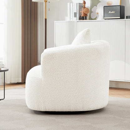 Fauteuil pivotant à 360°, fauteuil d'appoint Boucle 38,2" avec coussin décoratif, fauteuil rembourré en forme de tonneau avec accoudoirs incurvés