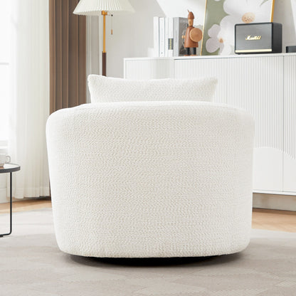 Fauteuil pivotant à 360°, fauteuil d'appoint Boucle 38,2" avec coussin décoratif, fauteuil rembourré en forme de tonneau avec accoudoirs incurvés