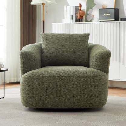 Fauteuil pivotant à 360°, fauteuil d'appoint Boucle 38,2" avec coussin décoratif, fauteuil rembourré en forme de tonneau avec accoudoirs incurvés