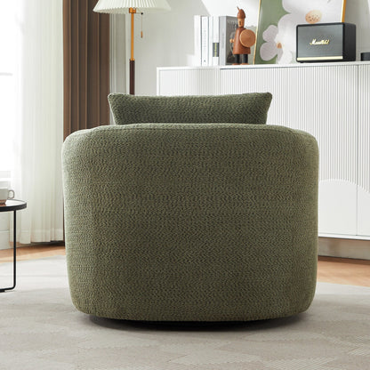 Fauteuil pivotant à 360°, fauteuil d'appoint Boucle 38,2" avec coussin décoratif, fauteuil rembourré en forme de tonneau avec accoudoirs incurvés