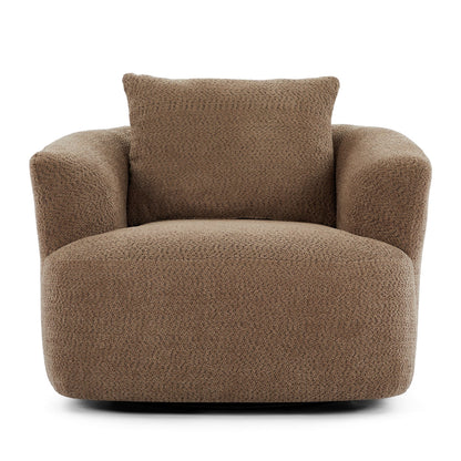 Fauteuil pivotant à 360°, fauteuil d'appoint Boucle 38,2" avec coussin décoratif, fauteuil rembourré en forme de tonneau avec accoudoirs incurvés