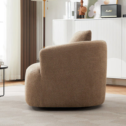 Fauteuil pivotant à 360°, fauteuil d'appoint Boucle 38,2" avec coussin décoratif, fauteuil rembourré en forme de tonneau avec accoudoirs incurvés