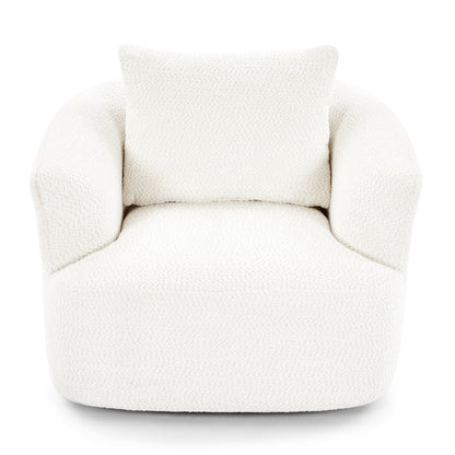 Fauteuil pivotant à 360°, fauteuil d'appoint Boucle 38,2" avec coussin décoratif, fauteuil rembourré en forme de tonneau avec accoudoirs incurvés