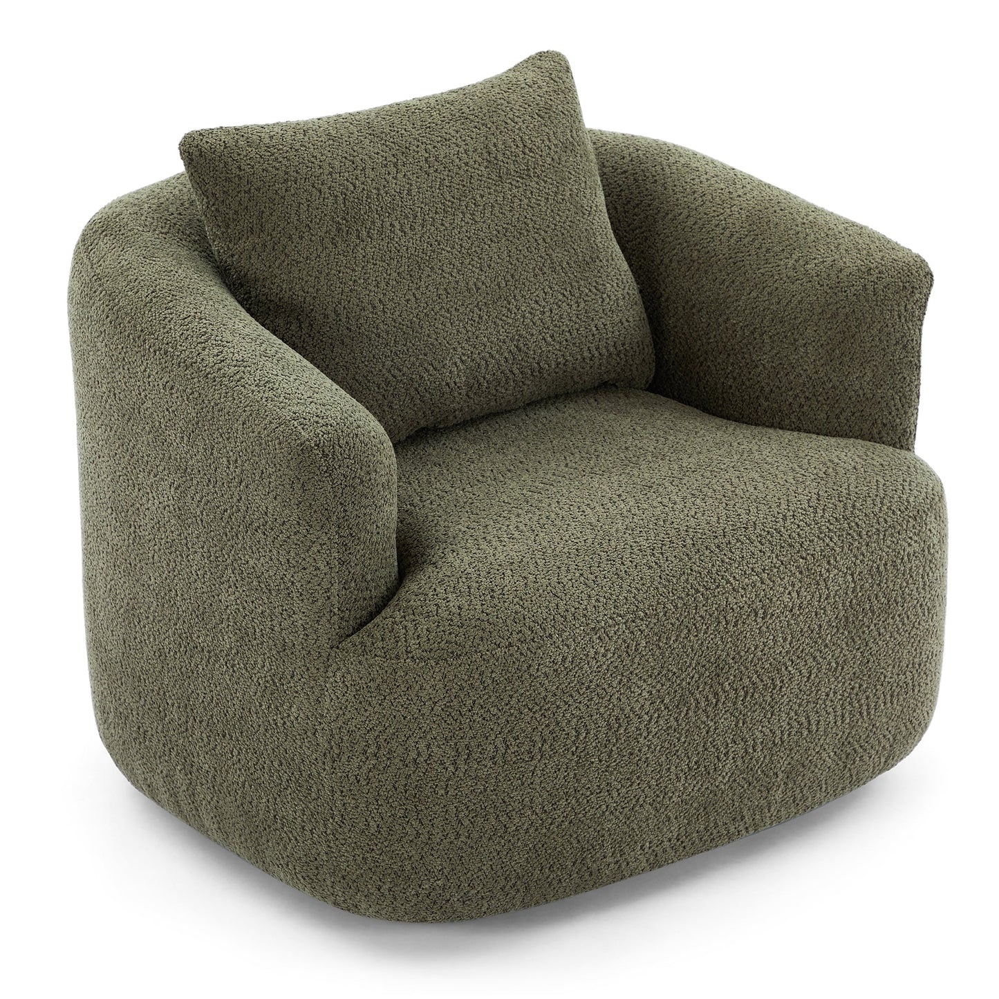 Fauteuil pivotant à 360°, fauteuil d'appoint Boucle 38,2" avec coussin décoratif, fauteuil rembourré en forme de tonneau avec accoudoirs incurvés