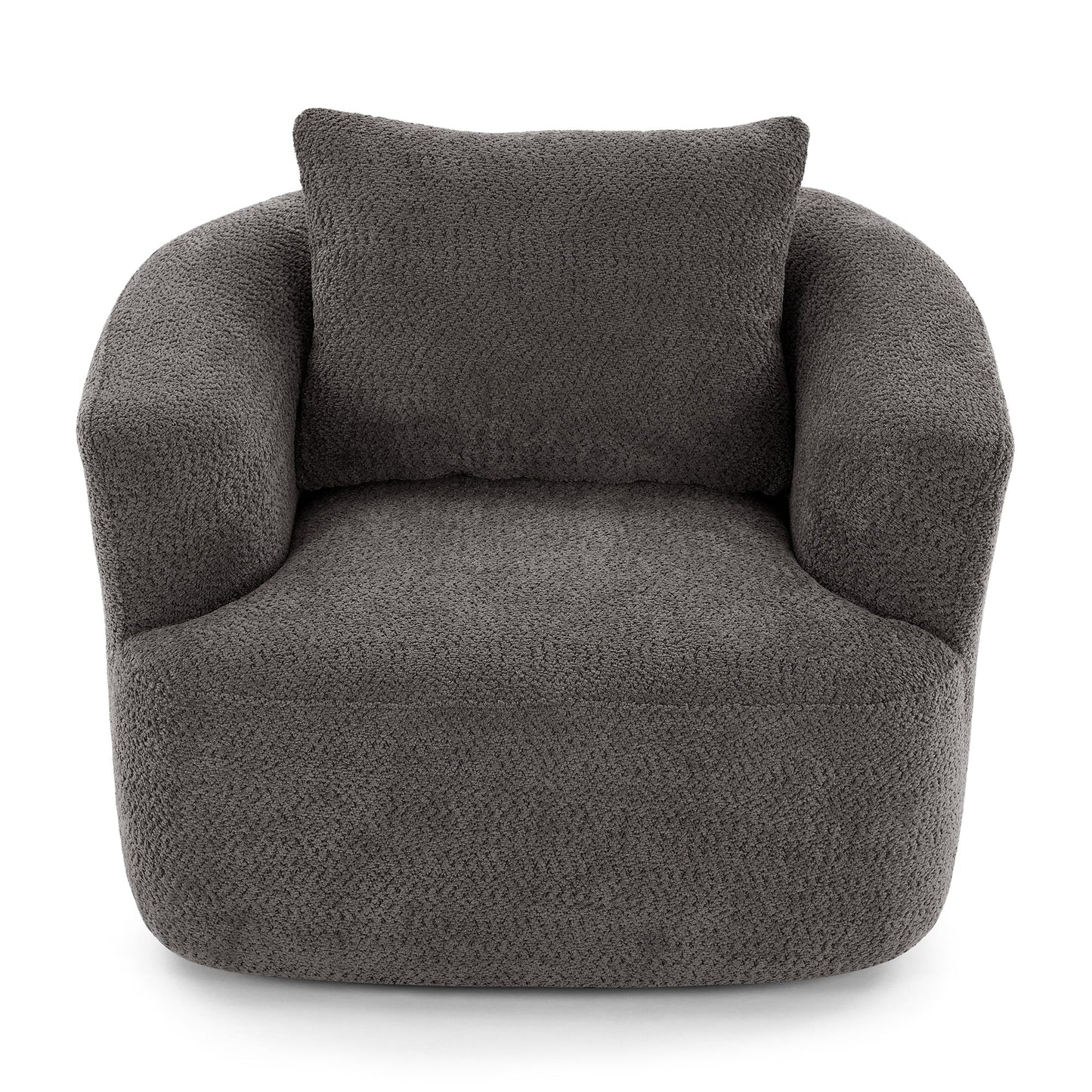 Fauteuil pivotant à 360°, fauteuil d'appoint Boucle 38,2" avec coussin décoratif, fauteuil rembourré en forme de tonneau avec accoudoirs incurvés