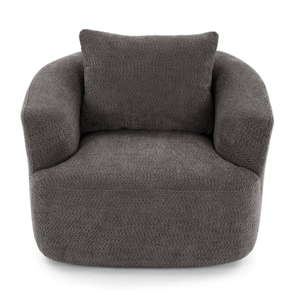 Fauteuil pivotant à 360°, fauteuil d'appoint Boucle 38,2" avec coussin décoratif, fauteuil rembourré en forme de tonneau avec accoudoirs incurvés