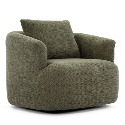 Fauteuil pivotant à 360°, fauteuil d'appoint Boucle 38,2" avec coussin décoratif, fauteuil rembourré en forme de tonneau avec accoudoirs incurvés