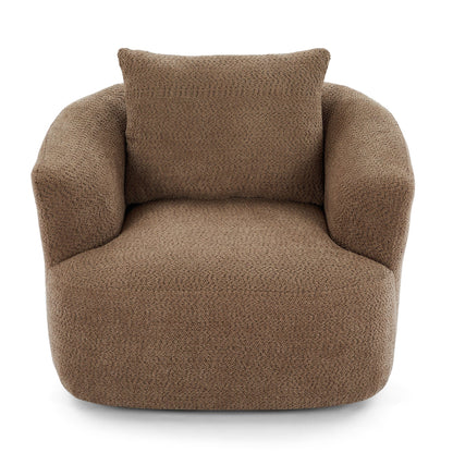 Fauteuil pivotant à 360°, fauteuil d'appoint Boucle 38,2" avec coussin décoratif, fauteuil rembourré en forme de tonneau avec accoudoirs incurvés