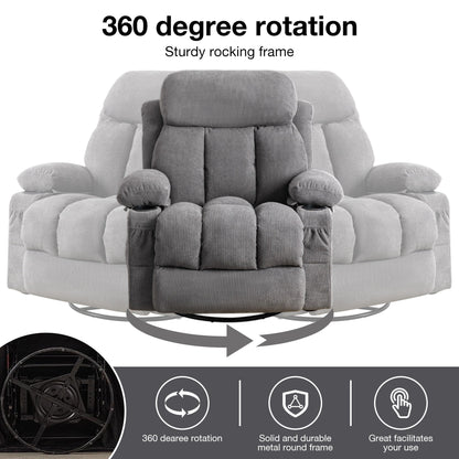 Fauteuil inclinable pivotant à 360° avec massage, chauffage, port USB et porte-gobelets