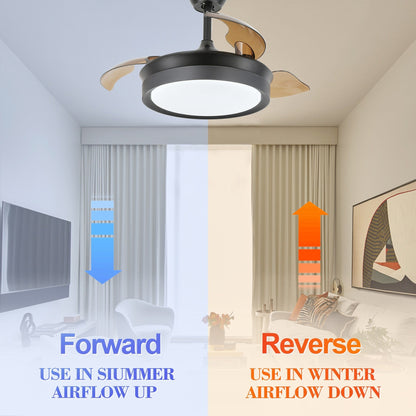 Ventilateur de plafond rétractable moderne Bella Depot 36 avec éclairage LED, pales réversibles à 6 vitesses et télécommande