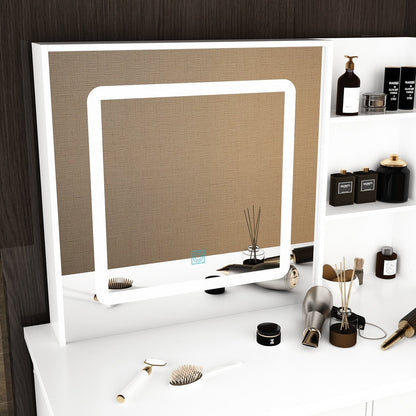 Ensemble de coiffeuse de maquillage de 39,4 po de largeur avec tabouret et miroir