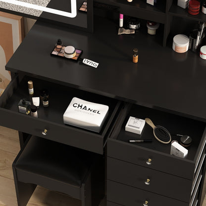 Ensemble de coiffeuse de maquillage de 39,4 po de large avec tabouret et miroir