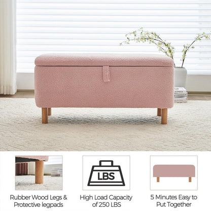 Banc ottoman de rangement en sherpa blanc cassé, repose-pieds, pour salon, chambre à coucher, pieds en bois