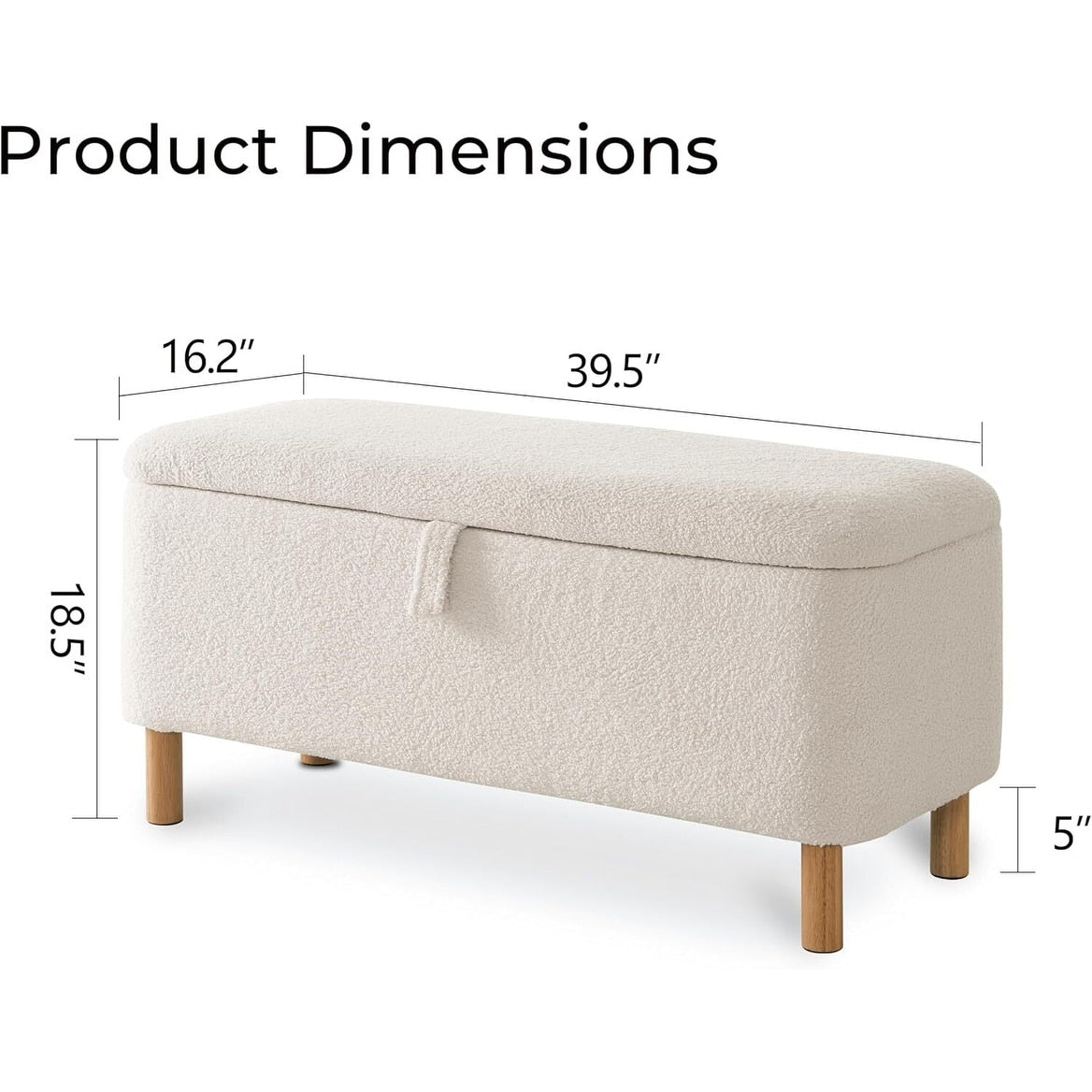 Banc ottoman de rangement en sherpa blanc cassé, repose-pieds, pour salon, chambre à coucher, pieds en bois